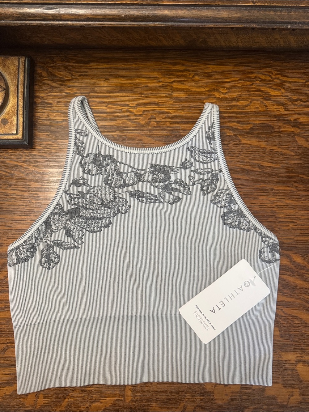 Athleta Light Gray Ribbed Floral Crop Tank Top